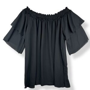Adora Womens Black Ruffle Y2K Top Size Large Off Shoulder Dark Coquette USA Made